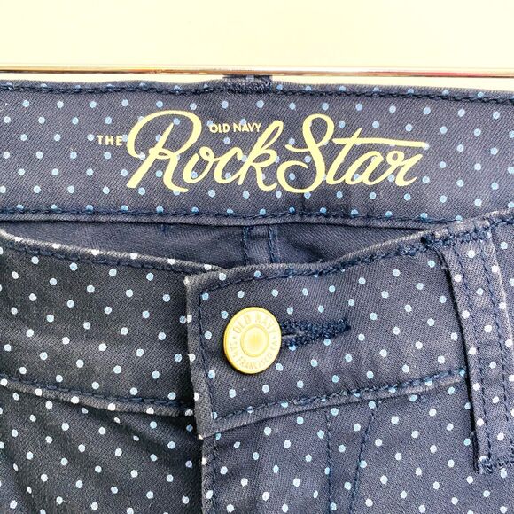 Old Navy Rockstar Blue Polka Dot Stretch Slim Fit Low Rise Denim Jeans Sz 8 - Picture 6 of 7
